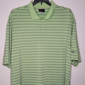 Nike Golf Shirt Mens Large Dri-Fit UV Green Stripped Polo